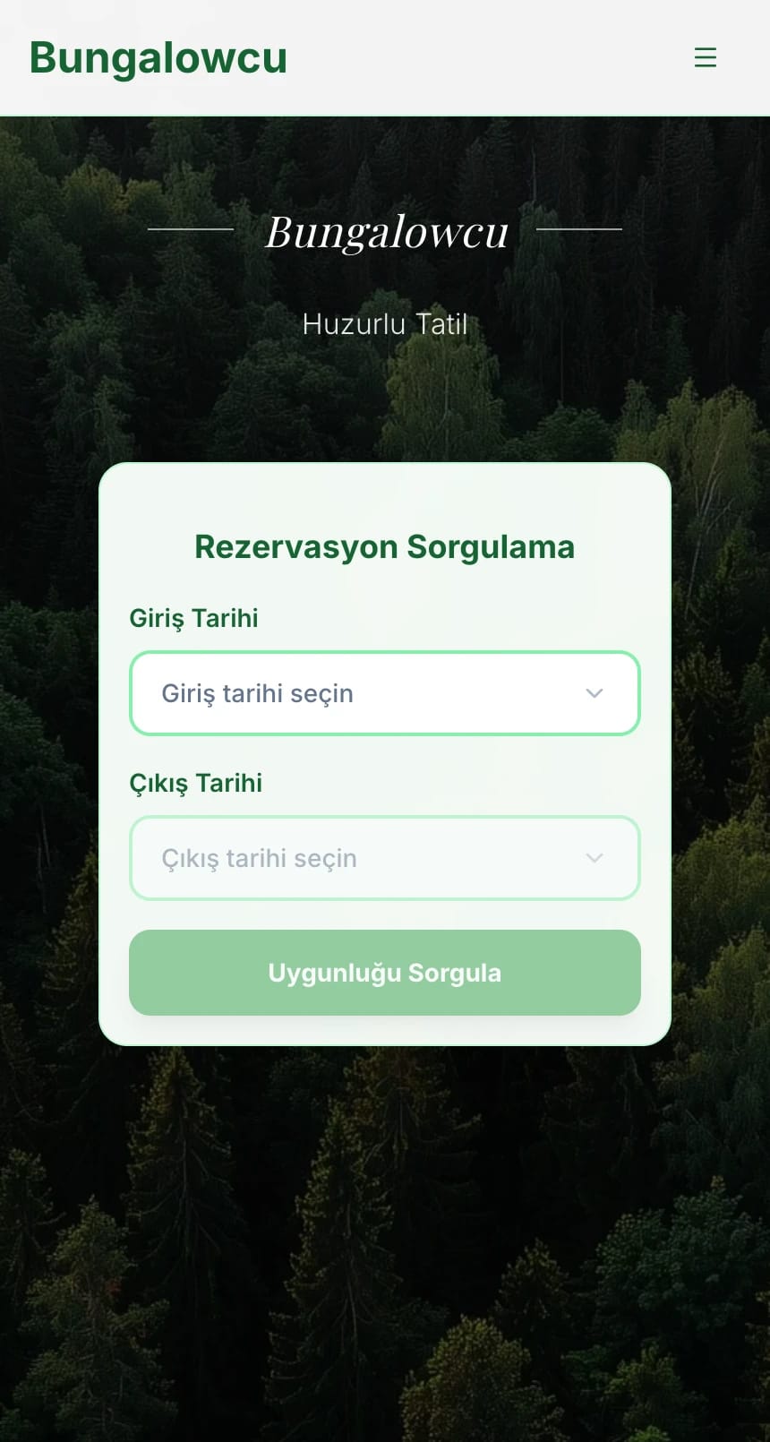Bungalowcu mobil web sitesi görünümü