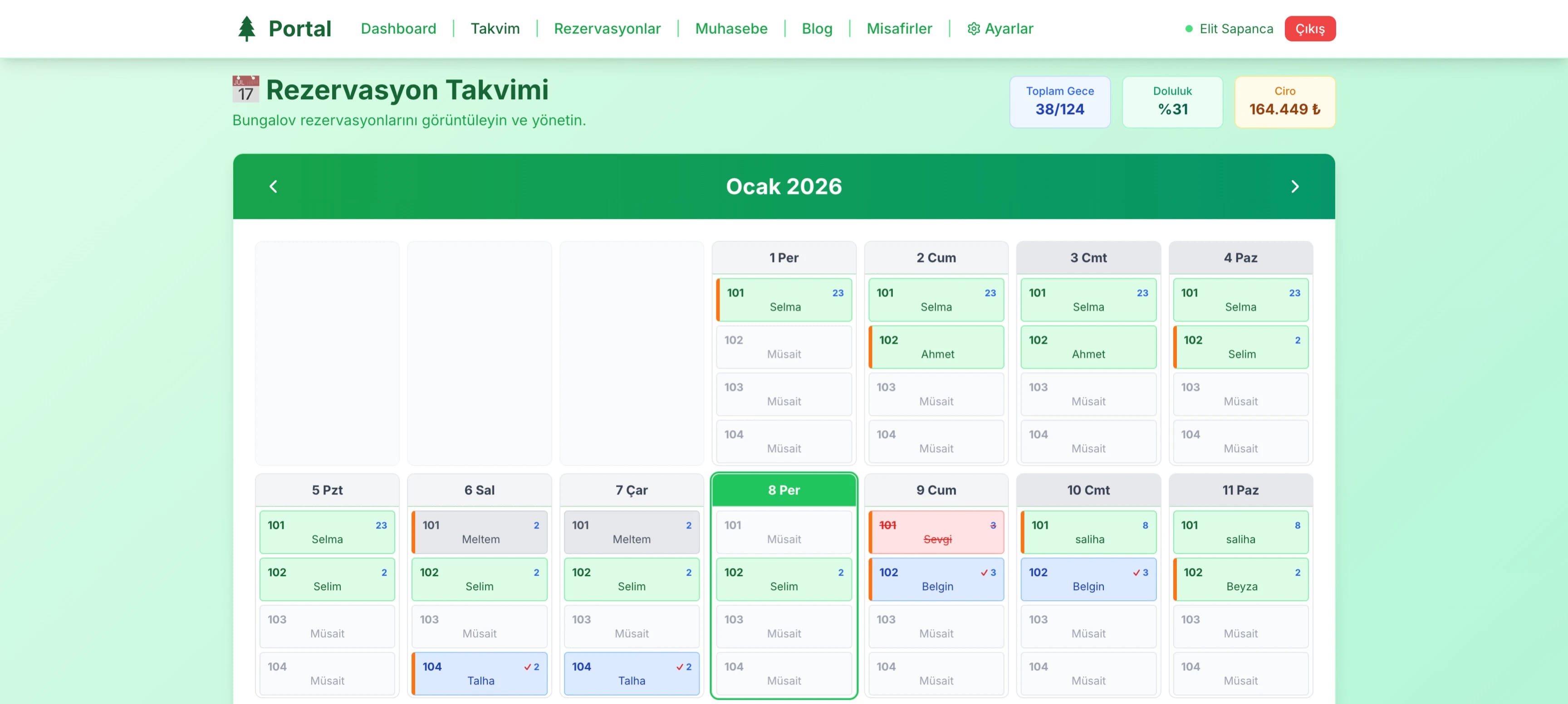 Bungalowcu Rezervasyon Takvimi - Doluluk takibi