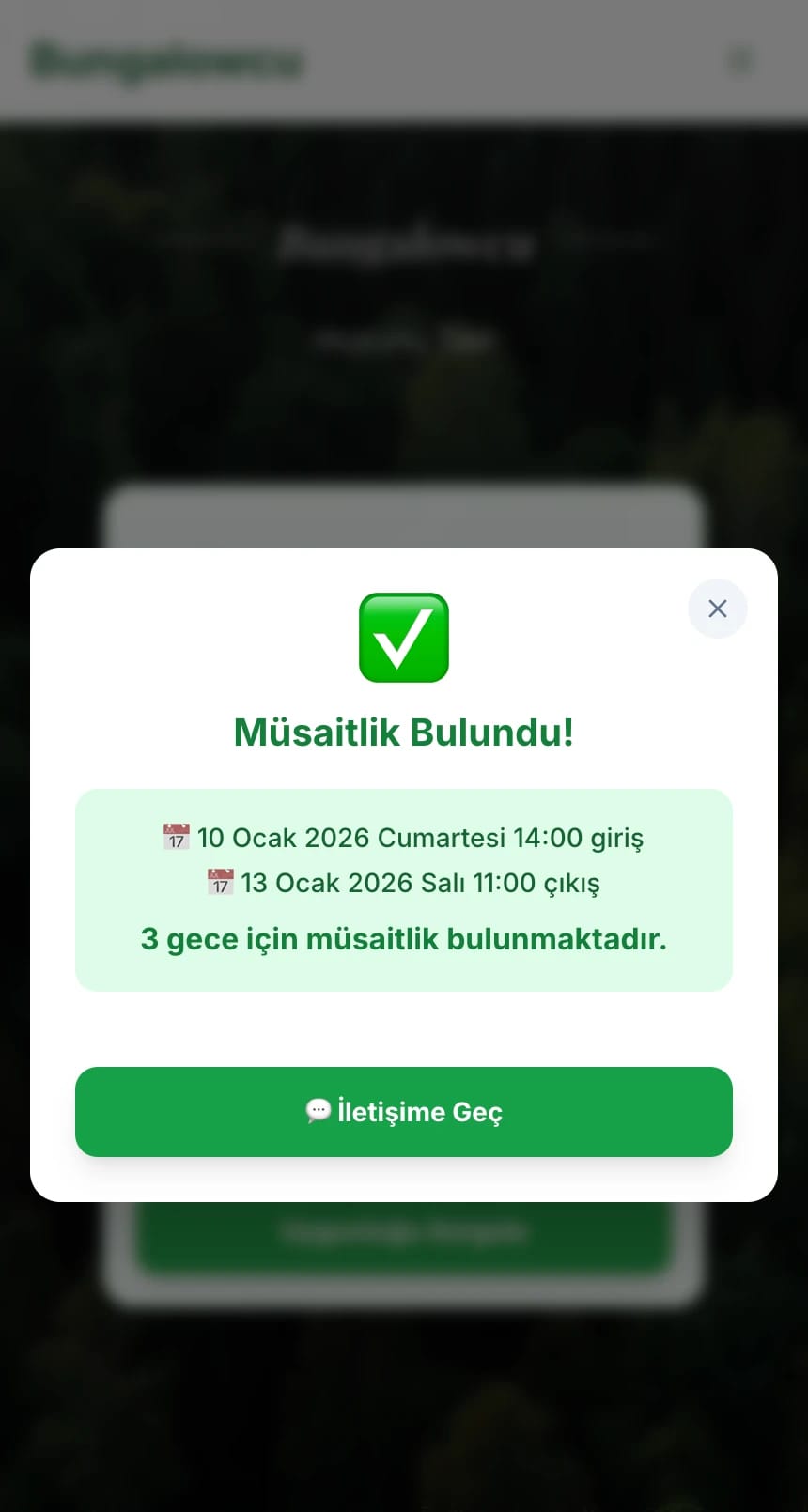 Bungalowcu Müsaitlik Kontrolü - Anlık müsaitlik sonucu