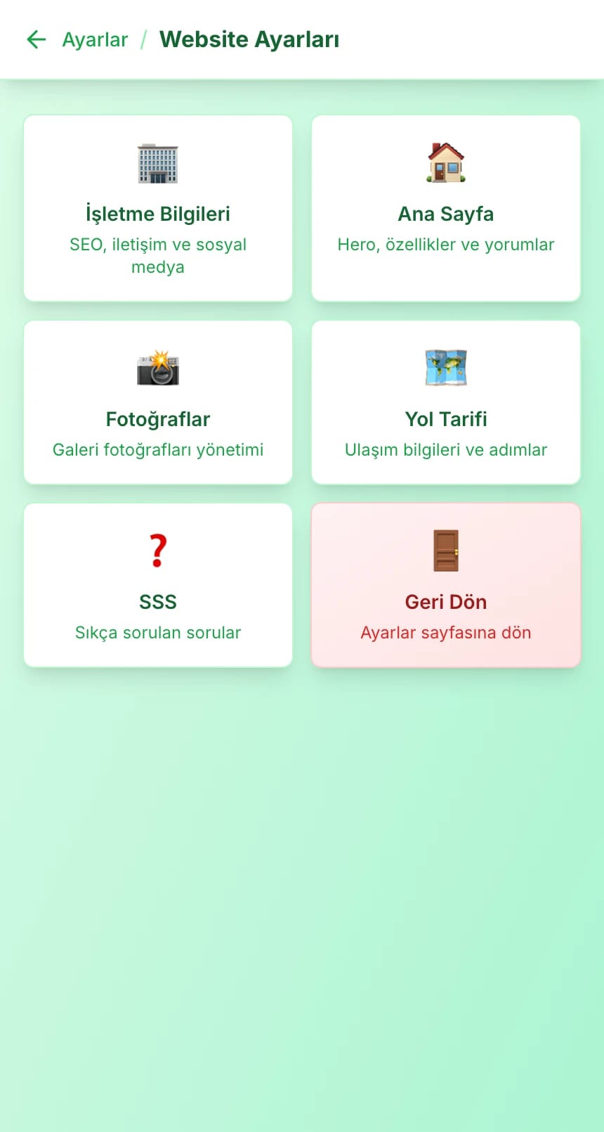 Bungalowcu Website Ayarları - İçerik ve SEO yönetimi